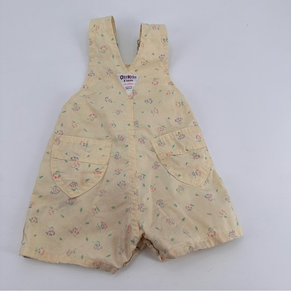 Vintage 90s Oshkosh Yellow Floral Short Overalls Size 18 months FLAWS - Picture 4 of 9